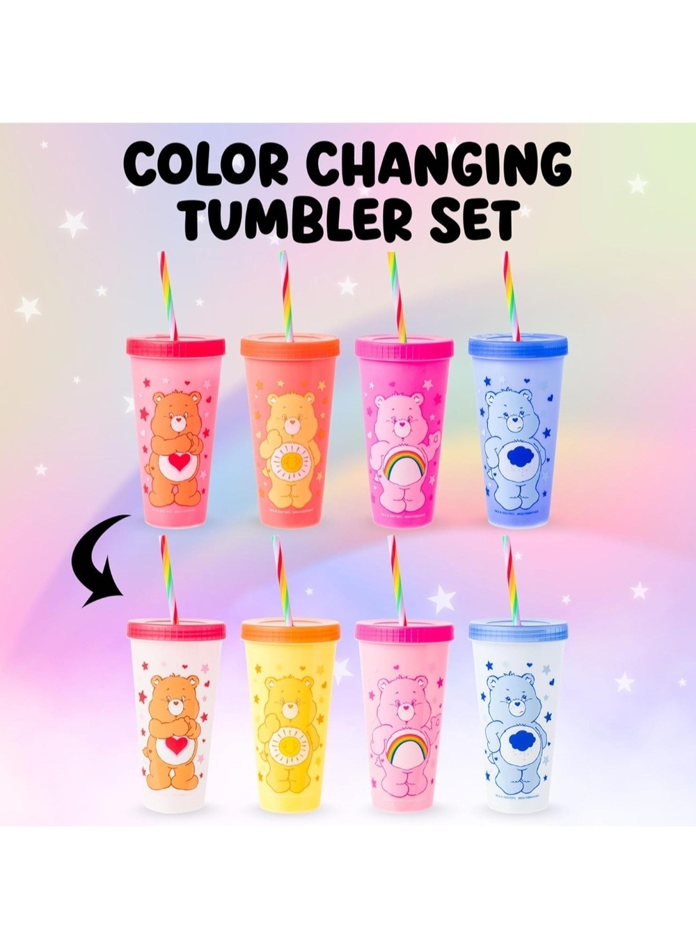 Color Changing Cute Bear Tumbler Set - Pink, Orange, Yellow, Blue